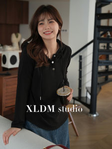 เสื้อยืดคอกลมมีฮู้ดทรงสลิมฟิตสำหรับผู้หญิงไซส์ใหญ่ ทรงหลวม สวมใส่สบาย คอตตอนผสมโพลีเอสเตอร์ ฤดูใบไม้ร่วง/ฤดูหนาว