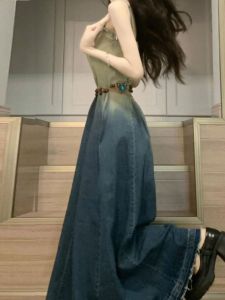 CHANGTONG | Slimming Waistband Strapless Denim Dress
