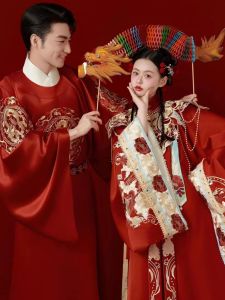 ชุดแต่งงานสไตล์จีน ชุดแต่งงานแบบใหม่ปี 2025 คอตั้ง เอวม้า ชุดคู่รัก มงกุฎนก พาเลซ ชุดราตรี