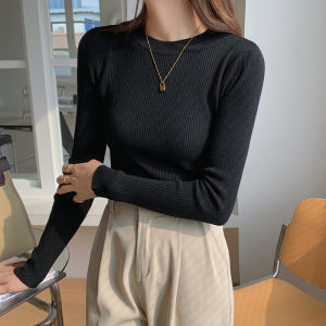 Chic Early Autumn Knitted Base Shirt Womens Inner Wear round Neck Long Sleeve Trendy Sweater Top for Autumn Winter