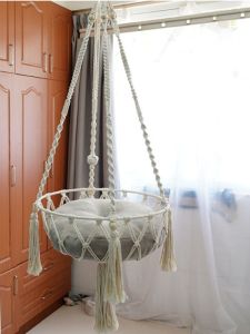 Hand-Woven Cat Nest Pet the Toy Dog Cat Hammock Hanging Net Pocket Sun Bassinet Basket Swing