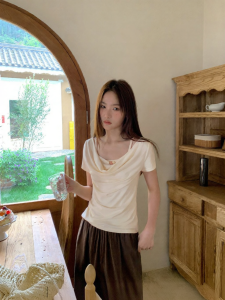 NIHAOKANONG | Áo Thun Tay Ngắn Ôm Body Kiểu Dáng Elegent Giả Hai Mảnh