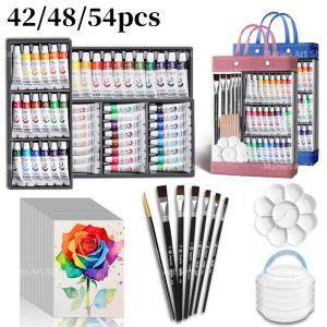 42/48/54pcs Watercolor Paint Set with Bag12/18/24 ColorsBrushesPaperPaletteBrush Washer for School for Painting(5ml/0.17oz)
