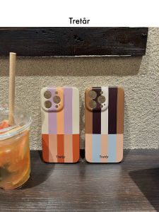 Tretar Color Block Stripe TPU Full Cover Frosted Precision Hole IMD Soft Shell Phone Case / Mobile Phone Protective Cover for iPhone 15 pro