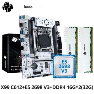 MOUGOL X99 ชุดเมนบอร์ดสำหรับเล่นเกมพร้อมซีพียู E5 2698 V3 และหน่วยความจำ DDR4 32G (2*16G)2133MHz NVME PCIE3.0 TPM2.0 พินสำหรับเดสก์ท็อปโฮสต์