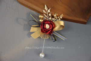 New Original Exquisite Red Flowers Golden Leaf Wedding Groom Bride Best Man Western Corsage Opening Ceremony