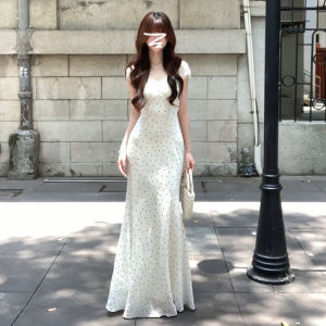 PEIZIXUAN | Summer New French Style White Polka Dot Lace Joint Dress