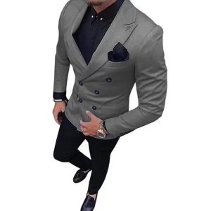 Fashion New Mens Tuxedos Leisure Boutique Business Banquet Solid Wedding Double Breasted Slim Fit Suit Blazers Jacket Pants Set