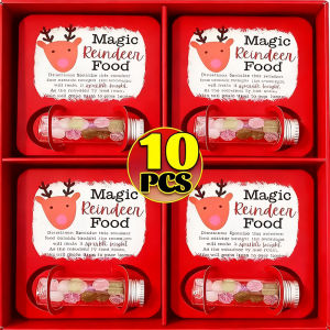 【Hibeautylife】10Pcs Christmas Paper Cards Candy Gifts Package Wrapping Candy Small Bottles Magic Reindeer Food Activity Set Kid New Year Party Gifts