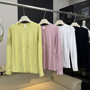 Lightweight Seamless Knitted Yoga Wear Shoulder-Length Long Sleeve Running Sportswear Slimming Elastic Fitness T-Shirt