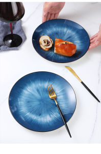 Stunning 10 Inch Ceramic Gradient Color Steak Plate Deep Blue Pasta Large Plate Western Dining Dishwasher Safe Microwave Safe