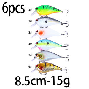 6pcs pcs Fishing set 8.5cm 15g Rattling Shallow Diving Crankbait Artificial Wobbler for Bass Pike Hard Bait Fishing Lure Tackle