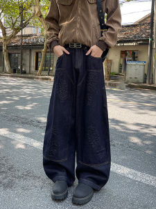 กางเกงยีนส์ทรงหลวมสไตล์อเมริกันสำหรับผู้ชาย กางเกงขายาวทรงหลวม ทรงหลวม ทรงหลวม สไตล์ไฮสตรีท กางเกงยีนส์ทรงหลวม