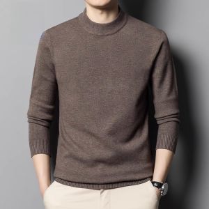 ROMON | Áo len dệt kim cổ tròn ôm vừa vặn cho nam mùa thu thường ngày cổ tròn màu trơn thời trang công sở thoải mái