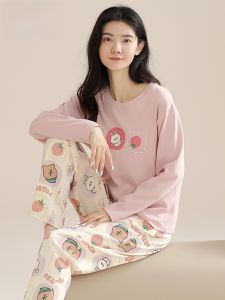 Plandoo Pajamas for Women Fall and Winter Pure Cotton Long Sleeves Pullover Sweet Cute Cartoon Cotton Homewear Suit Spring and Autumn