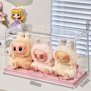 Labubu Acrylic Display Stand Transparent Dustproof Figure Case Bubble Mass Party Sitting Storage Organizer for Collectible Toys