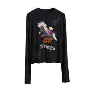 Stylish Slimming Long Sleeve T-Shirt Embroidered Graffiti Style