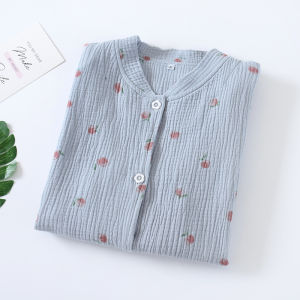 Áo Choàng Cardigan Tay Dài Mỏng Bằng Vải Cotton Nguyên Chất Phong Cách Nhật Bản Áo Ngủ Mùa Hè Cho Nữ Áo Sơ Mi Cổ Bẻ Đơn Giản