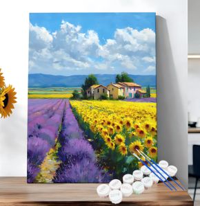 BILIBILI | Coloring By Numbers CLavender Fields Picture for Living Room Bedroom Landscape Home Decor Acrylic Paint Painting Kits