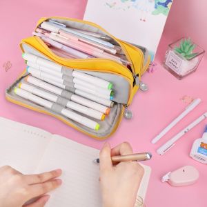 Pencil Case Large Space Storage 3 Compartment Pouch Double Side Opened Student Stationery Desk Organizer School Supplies
