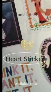 16pcs Heart Stickers with glossy rainbow dots laminate