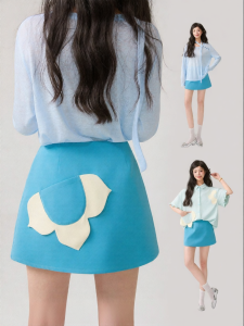 KEIKO | Lake Blue High Waist Anti Peeping A-line Skirt