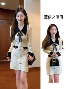 Elegant Knitted Wrap Dress Womens Fashion Butterfly Knot Base Layer Slim Fit Autumn Winter New Style Little Fragrance Style