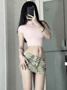 เซ็กซี่ อเมริกัน เด็กผู้หญิง ต่ํา เอว เดนิม ซุปเปอร์ กระโปรงสั้น ผู้หญิง เล็ก ดีไซน์ Sense Minority ก้นครอบคลุมครึ่งตัว กระโปรง ฤดูร้อน