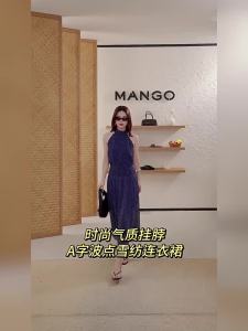 Mango | Halter A-line Polka Dot Chiffon Dress