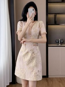 SUYE | Slimming Retro Chinese Style Waist-cinching Lace Womens Dress
