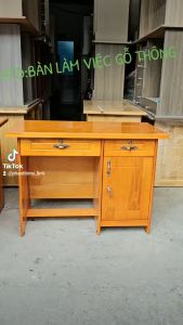 Bàn làm việc gỗ có hộc kéo và hộc cánh mở màu vàng tự nhiên - Bàn văn phòng giá rẻ