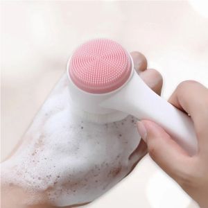 【Ready Stock】3D Double Silicone Facial Cleansing Brush Manual Massage Facial Brush Soft Bristles Exfoliator Double Sided Face Wash Brush