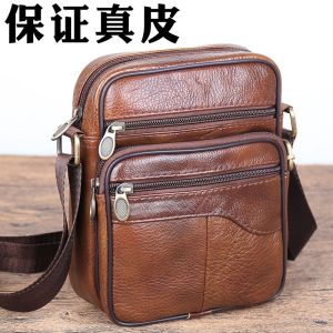 Casual Leather Mens Bag Business Small Backpack Trendy Brand Leisure Multi-Function Cowhide Shoulder Crossbody Bag for Men
