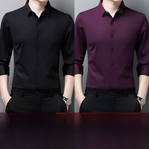 Business Casual Long Sleeve Silk Shirt Mens New 2024 Loose Fit No Ironing Required Mulberry Silk Button Decorated Shirt