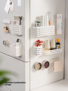 Magnetic Kitchen Storage Box Wall Mounted Spice Preservation Film Bag Organizer Iron Core Magnet Refrigerator Side Storage Bin