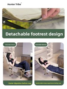 Portable Folding Outdoor Camping Bed Lounger Office Nap Chair Hospital Companion Bed Single Person Leisure Furniture Iron Frame Oxford Cloth