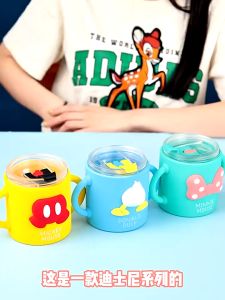 Disney 3 IN 1 Kids Toddler No Leak Sippy Straw Cup with cover Marvel Spider-Man childrens mug anti falling water cup juice measuring