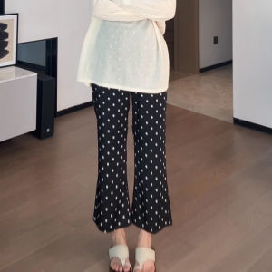 Shalldoer | Black Polka Dot High Waist Wide Leg Casual Pants Womens Summer Fashion Slimming Stylish Versatile Trousers Short Sleeve Round Neck