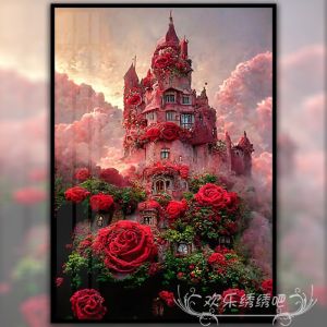 New 2025 Printed Full Cross Stitch Rose Castle Embroidery DIY Handmade Bedroom Living Room Cotton Fabric Modern Simple Style