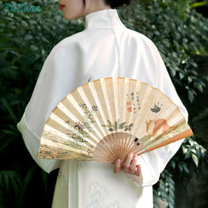 10 นิ้ว พู่ห้อย พัดจีน ด้านไม้ พัดจีนโบราณ รูปแมว พัดพับ พกพาง่าย พัดญี่ปุ่น