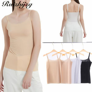 Ruizhijzg Ready Stock Ice Silk singlet For Woman Camisole  Women Adjustable Sling Tank Top Seamless Suspender