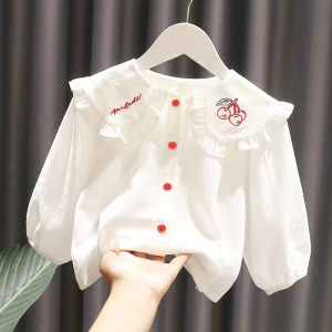 Girls Long Sleeve Embroidered Cotton Shirt Spring New Style Children Fashionable Base Layer Knitted Cardigan for Toddler Kids