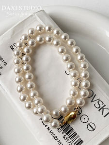 Luxurious Knotting Cream Pearl Baby Beads Strong Light Fever Clavicle Chain Necklace Retro Court Style Geometric Pattern for Women