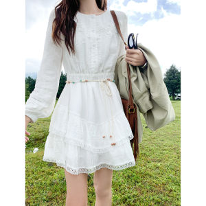 Korean Style White Long Sleeve Dress