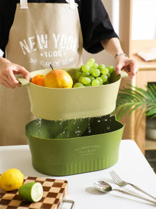 Double Layer Vegetable Washing Basin Fruit Cleaning Basket Drain Basket Kitchen Sink Strainer Plastic Macaron Colored Homeware