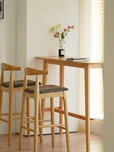 เก้าอี้บาร์ไม้แอชสไตล์นอร์ดิก BUNISE BS3 - เก้าอี้สูงไม้เนื้อแข็งดีไซน์มินิมอลพร้อมพนักพิง สำหรับบ้านและบาร์