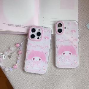 Sanrio | Ốp Điện Thoại iPhone 17 Pro Max 16 Pro Max 15 Pro Cao Cấp My Melody Màu Hồng Khuyến Mãi Kèm Dây Đeo Tay Chống Sốc Chất Liệu Silicon Dễ Thương