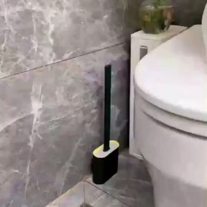 Toilet Brush and Holder Silicone Free Standing Flat Head Bathroom Cleaning Brush Set / Berus Jamban Silikon