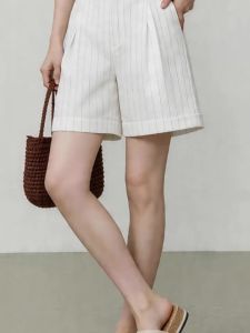 MANMI | Quần Capri Phong Cách Dễ Dàng Sọc Trắng Đùi Rộng Thoáng Mát Cao Waist