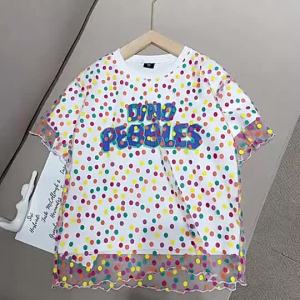 Girls' Clothing 2022: Color Dot Mesh Skirt & Short Sleeve T-shirt